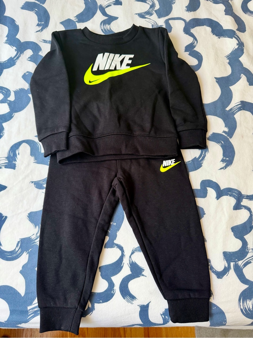 Nike Kids Black Sweatshirt & Joggers with Neon Yellow Swoosh